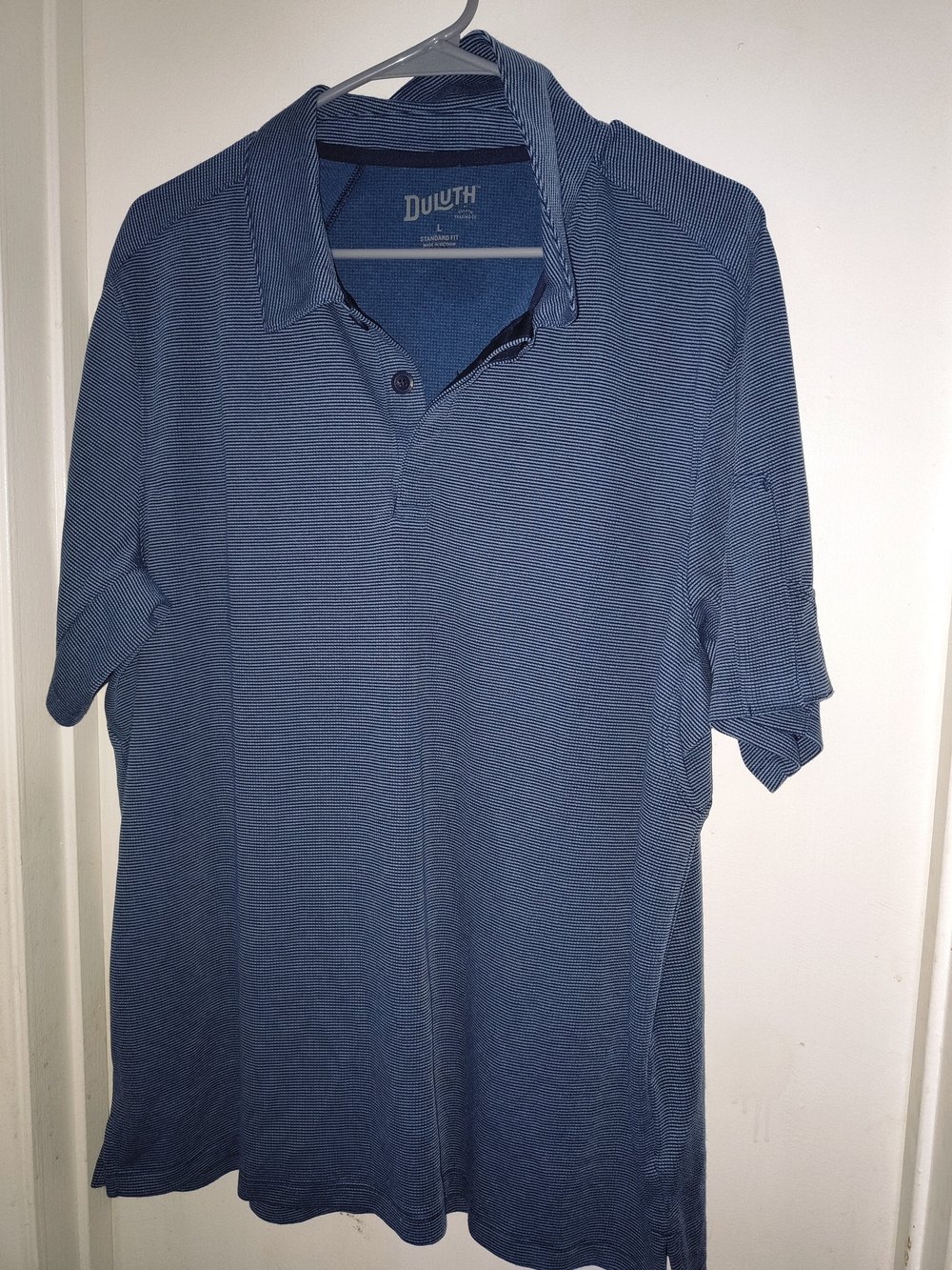 Duluth Trading Co Men's Navy Micro-Stripe Polo